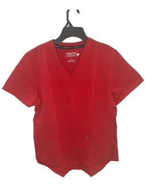 Fabletics Method Flex Scrub Top Goji Red Short Sleeve V-Neck Women's Size L NWT